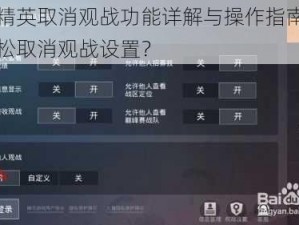 和平精英取消观战功能详解与操作指南：如何轻松取消观战设置？