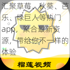 汇聚草莓、秋葵、芭乐、绿巨人等热门 app，聚合最新资源，带给你不一样的体验