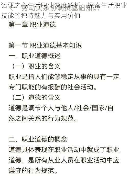 诺亚之心生活职业深度解析：探索生活职业技能的独特魅力与实用价值