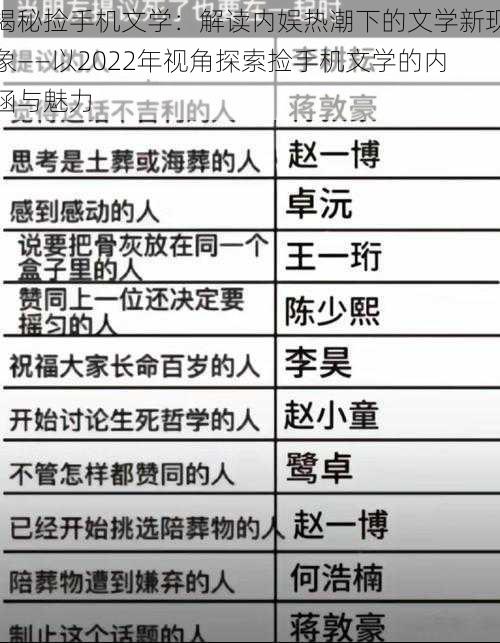 揭秘捡手机文学：解读内娱热潮下的文学新现象——以2022年视角探索捡手机文学的内涵与魅力