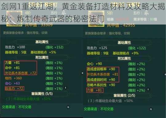 剑网1重返江湖，黄金装备打造材料及攻略大揭秘：炼制传奇武器的秘密法门