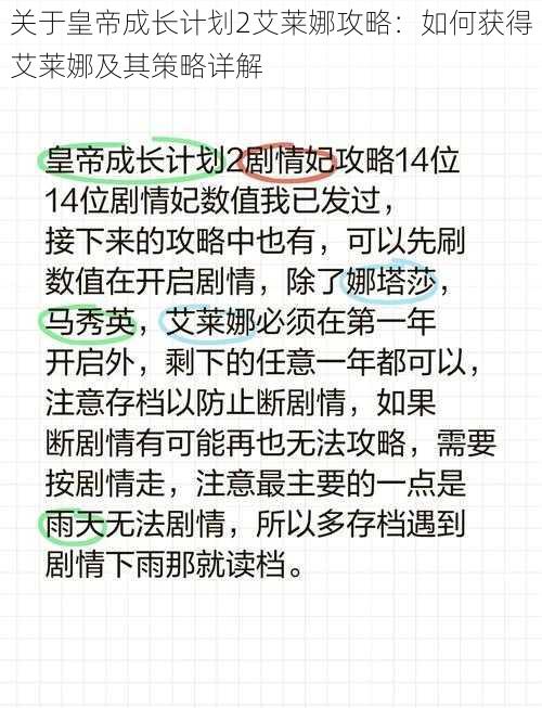 关于皇帝成长计划2艾莱娜攻略：如何获得艾莱娜及其策略详解