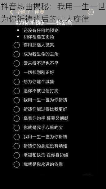 抖音热曲揭秘：我用一生一世为你祈祷背后的动人旋律