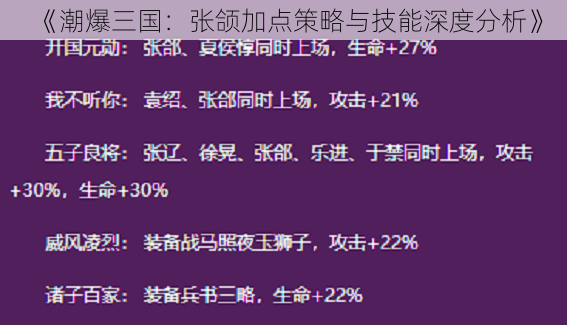 《潮爆三国：张颌加点策略与技能深度分析》