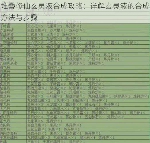 堆叠修仙玄灵液合成攻略：详解玄灵液的合成方法与步骤