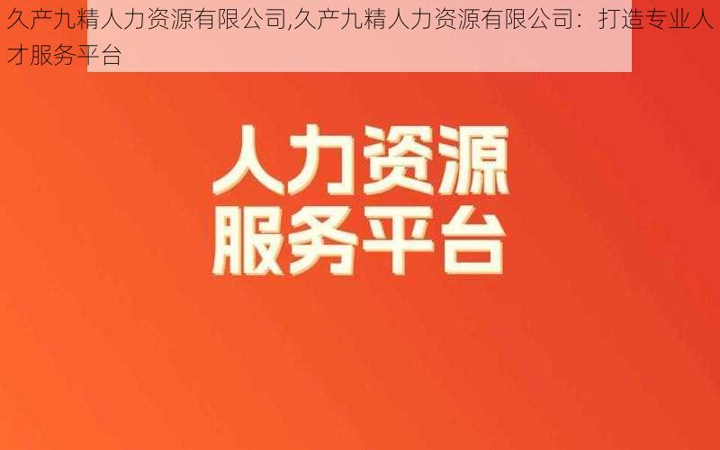 久产九精人力资源有限公司,久产九精人力资源有限公司：打造专业人才服务平台