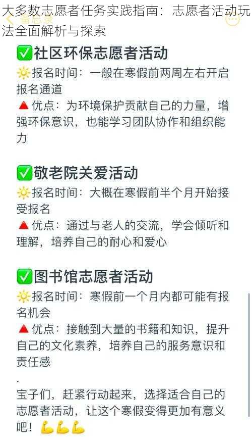 大多数志愿者任务实践指南：志愿者活动玩法全面解析与探索