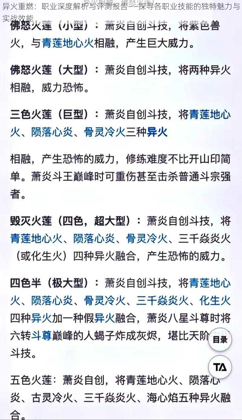 异火重燃：职业深度解析与评测报告——探寻各职业技能的独特魅力与实战效能