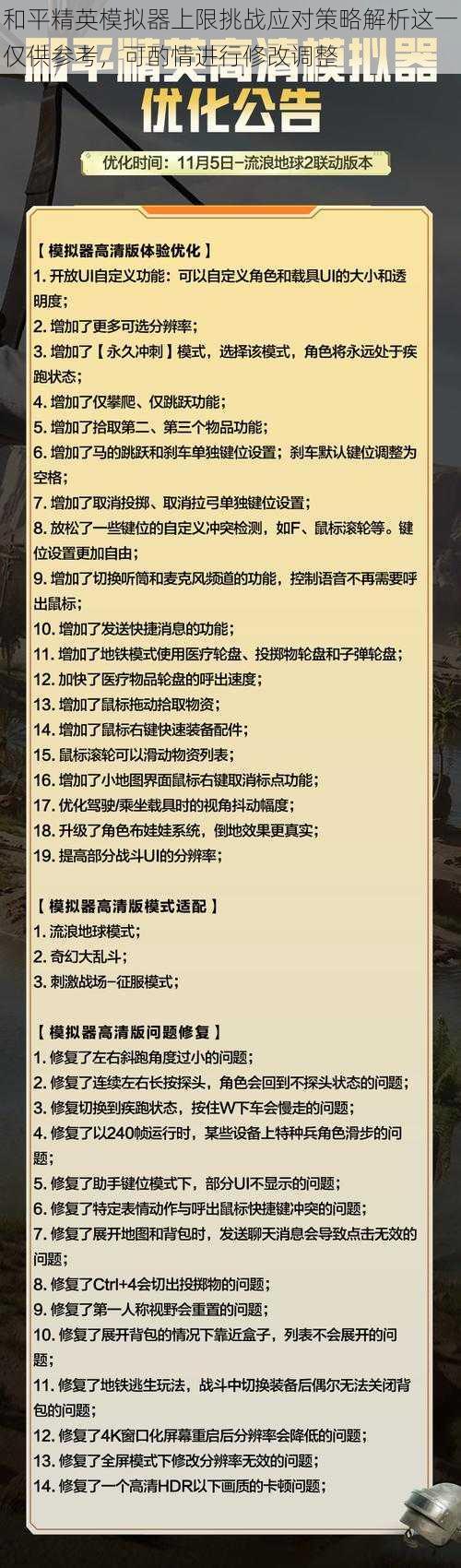 和平精英模拟器上限挑战应对策略解析这一仅供参考，可酌情进行修改调整