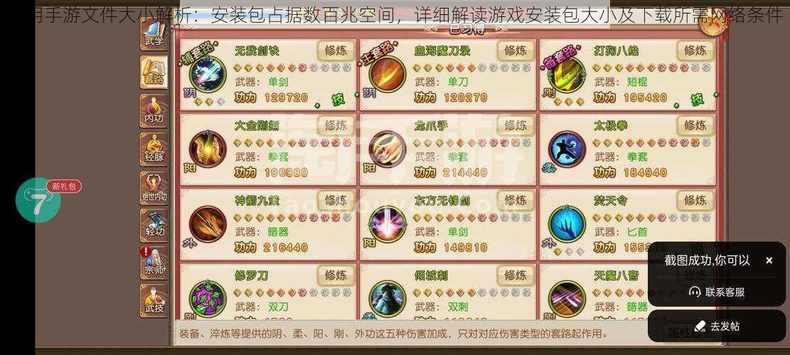 九阴手游文件大小解析:安装包占据数百兆空间,详细解读游戏安装包大小及下载所需网络条件