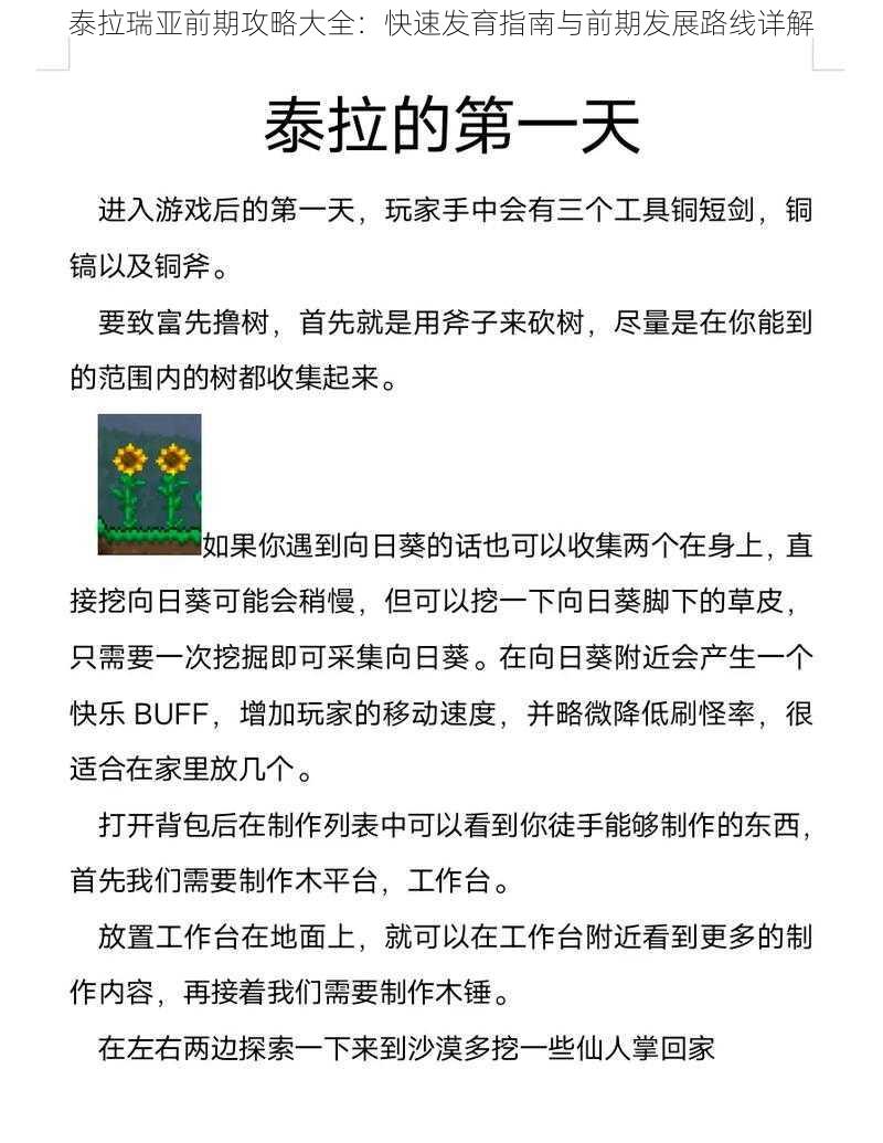 泰拉瑞亚前期攻略大全：快速发育指南与前期发展路线详解